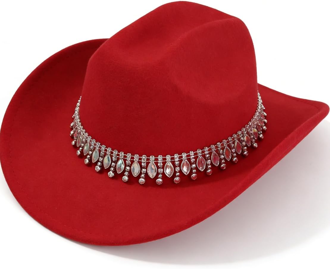 A Distinctive European-Inspired Elegant hat, paired with a Jazz-Inspired Cowboy hat and Gemstone-Water Diamond Accessories