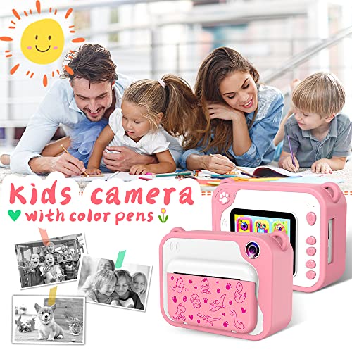 Ushining Camera For Kids Instant Print, 12Mp Kids Digital Camera Aged 3-12 Ink Free Printing 1080P Video Camera For Kids With 32Gb Sd Card,Color Pens,Print Papers (Pink) #TOP2