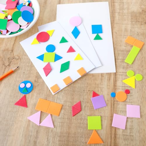 Tyqour 500 Stück Moosgummi Sticker Selbstklebend Geometrische Aufkleber Bunt Moosgummi Formen Schaumstoff Sticker zum Basteln Schaumstoff Aufkleber für Kunsthandwerk Sammelalben DIY Dekoration