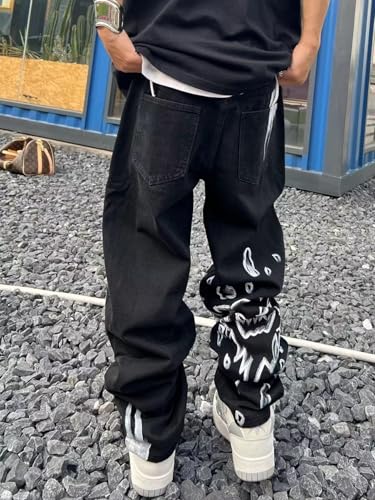 jupkem Baggy Jeans Men Grunge Skull Pants Y2k Gothic Wide Leg Graphic Jean Punk Hiphop Denim Jeans 90s Cool Streetwear3