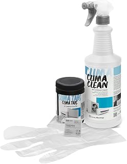 ErrecHome Kit limpieza aire acondicionado, incluye detergente Clima Clean 1L limpieza de unidad interna y filtros y Clima Tabs 40 pastillas aire acondicionado de acción prolungada, guantes incluidos