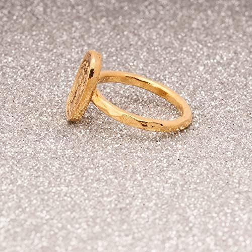 Anello con moneta d'angelo, anello con moneta romana antica, anello con moneta con sigillo. Anello in argento greco antico placcato oro 24 carati.