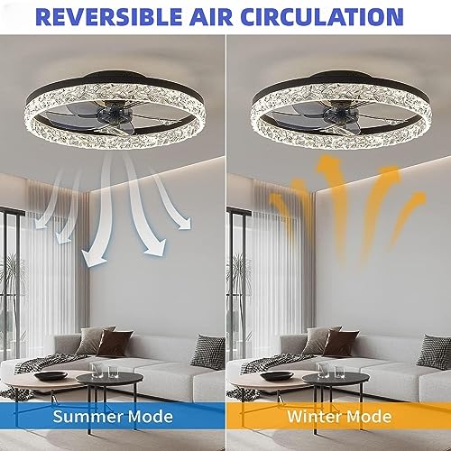 FIDGRA Ceiling Fan with Lights, 20 Inches Ceiling Fan with Remote Control Low Profile Flush Mount Ceiling Fan for Bedroom Living Room (Black)
