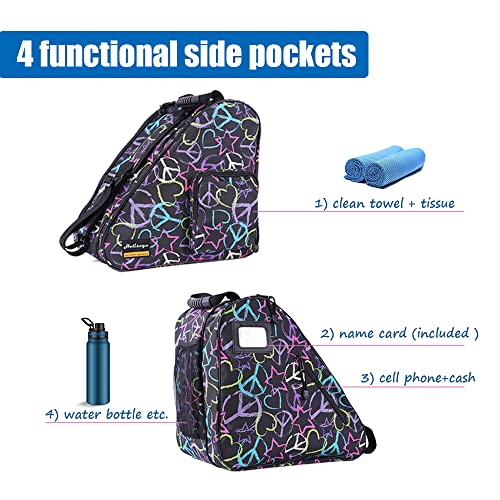 Holisogn Ice, Figure, Inline and Roller Skate Bag, Premium and Fashion Bags for child, kids, teenager, adult (Peace & Love Black HLS002)