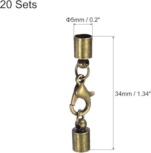 Miniatura 2 de uxcell Juego de 20 tapas de cuero de 0.197 in con cierres de pinza de langosta, terminadores de barril para hacer pulseras de cuero, tono bronce