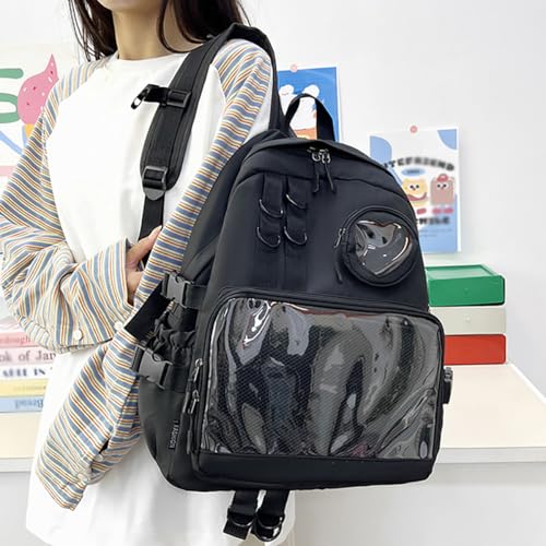 Ita Bag Preppy Backpack with Pin Display Insert for School Anime Cosplay (Black)4