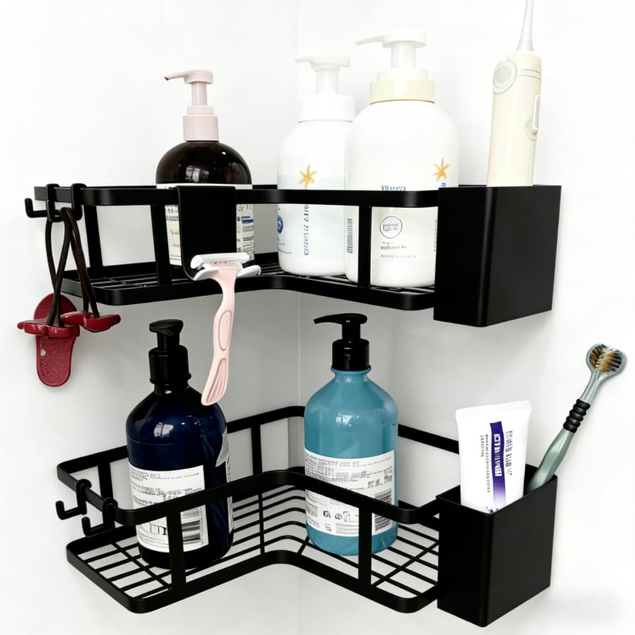 Zilnox 浴室用ラック シャワーラック マグネット お風呂 収納 浴室 洗面所 バスルーム 2段 ブラック 幅25x奥行25x高8CM
