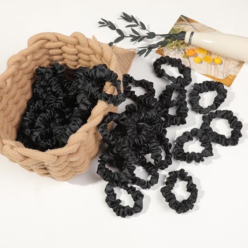 Image of 40 pcs Satin Hair Scrunchies for Women, Softer than Silk Scrunchies Black Satin Hair Ties Both for Thick and Thin Hair Ponytail Holders, No Damage No Crease Hair Ties Accessories for Girls