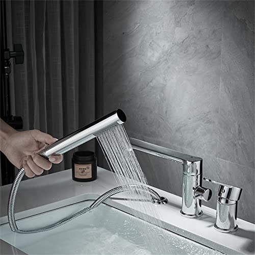 Robinet de baignoire cascade chrome sur pont à poignée unique avec douche à main - 4