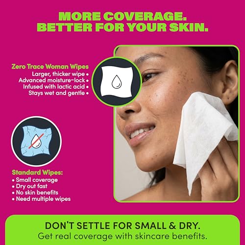 Image of Zero Trace Deodorant Body Wipes for Women - Aluminum Free Underarm Wipes with Lactic Acid - Cucumber Aloe, Lavender Chamomile, Vanilla Coconut - Individually Wrapped Travel Wipe for Gym - 30 Pack