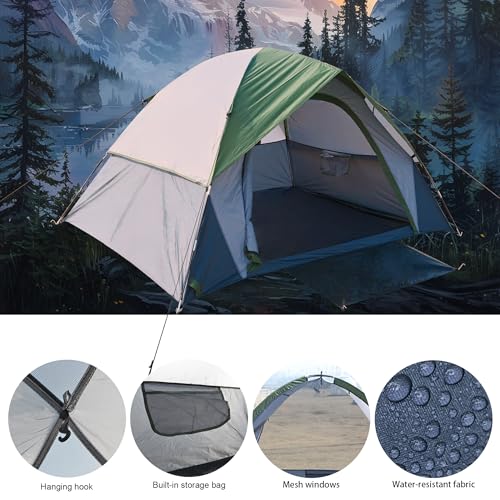 Outdoor Camping Tent 2-Person Dome Waterproof Double Layer Windproof Can be Used for Outdoor Hiking Traveling Fishing Picnic Family Gathering Multifunctional Camping Tent PU2000mm (2 Person) - Thumbnail 4