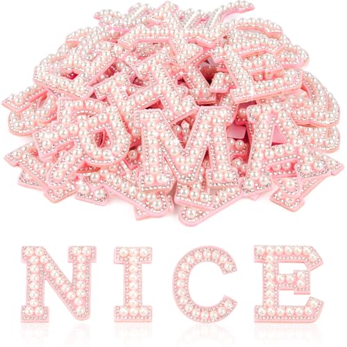 ASTARON 26 Pcs Self Adhesive Letter Patches Pearl Rhinestone Letter Stickers Glitter Rhinestone Letters A-Z Embroidered Applique Patches Alphabet Cloth Patch for Clothes Bags Hat Phone Case DIY