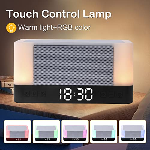 Seutgjie Night Light Bluetooth Speaker Alarm Clock Wireless Charger Rgb/Warm Light Mode Touch Bedside Table Lamp For Bedroom Living Room Gifts For Teen Girls Boys Mother #TOP3