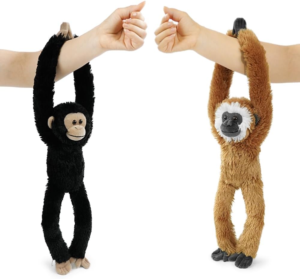 Hanging Monkey Stuffed Animals,2pcs Chimpanzee Monkey Plush Toys Curtain Buckle for Decoration,20 inches Lemur Stuffed Jungle Animals for Kids(Chimpanzee+Monkey)
