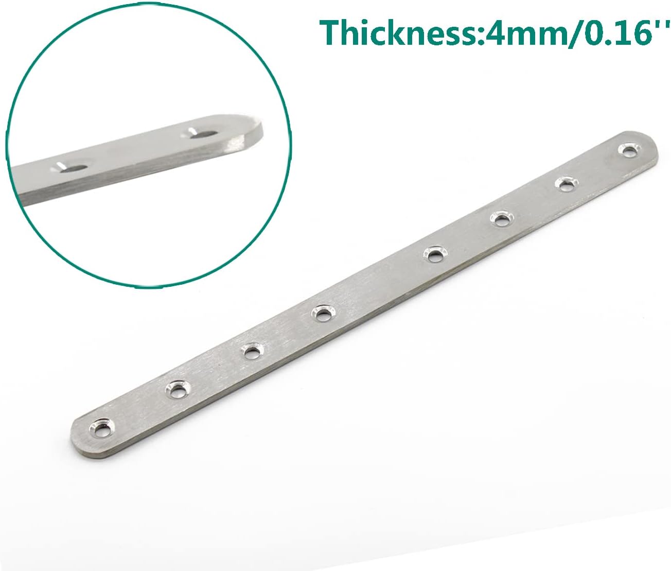 4 Pack Flat Mending Plate for Wood,ULIFESTAR Stainless Steel Straight Brackets 300mm / 12" Length 8 Screw Hole Flat Repair Fixing Wood Brace Joining Plates Connector with Fixing Screws