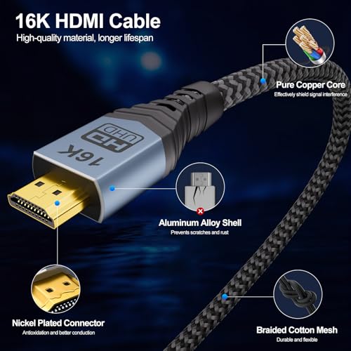 MOPOCHG HDMI 2.2 Cable, 2m - 16K 10K 8K, 96Gbps Ultra High Speed HDMI Cable Support 16K@60Hz,8K@240Hz,4K@480Hz HDMI Cable 2.1 eARC HDR10 HDCP 2.3, Dolby Vision/Atmos, for PS5 PS4 TV PC Monitor - Image 5