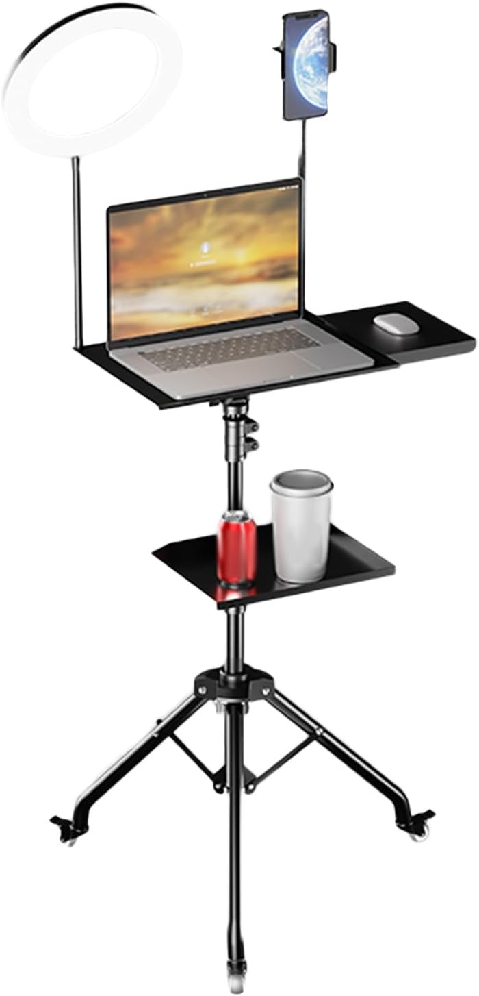 Laptop Floor Stand,Floor Support Tripod,Liftable Aluminum Alloy Workbench,for Home Outdoor Office,with Additional Rollers