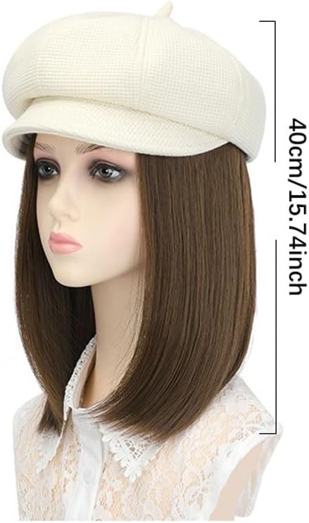 Hat Wig Wig Hat Removable Hat Wig Adjustable Removable Wig Hat Women's One-Piece Fashionable Short Straight Hair Octagonal Hat Wig Caps for Women (Color : C)