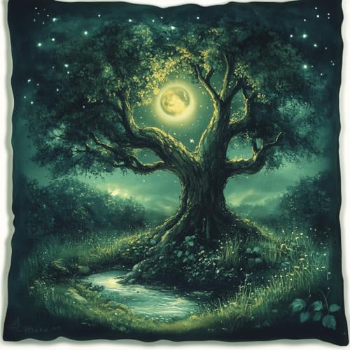 Kit de broderie de coussin 45x45cm Arbre au clair de lune pour décorer votre salon