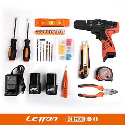 LETTON Werkzeugkoffer 24PCS DE Akku-Bohrschrauber, 16.8V Akkuschrauberset mit 2 Li-Ion Akkus 1500mAh, 48-teiliges DIY… – Bild 3