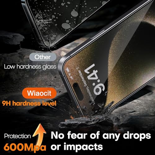 Image of Wiaocit 3 Pack Tempered Glass Privacy Screen Protector for iPhone 15 Pro with 3 Pack Camera Lens Protector, 9H Hardness, Bubble Free, Case Friendly