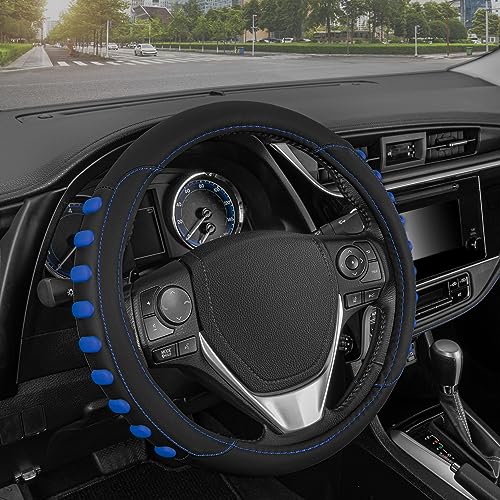 Image of Motor Trend FlexGrip Blue Steering Wheel Cover for Cars - Standard 15 inch Car Steering Wheel Cover, Steering Wheel Protector for Auto Truck Van SUV