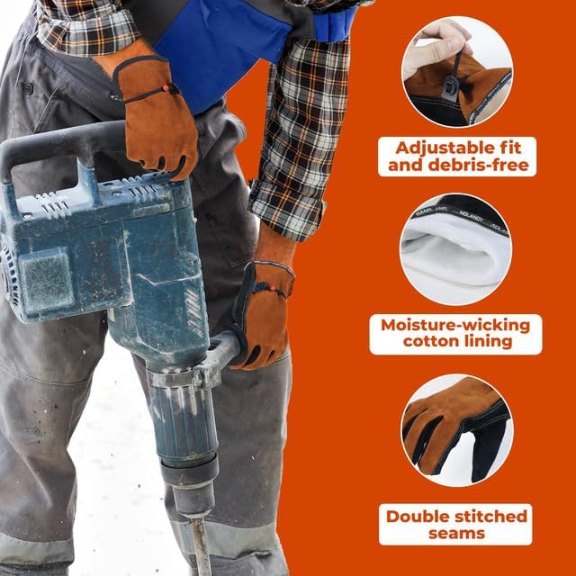Leather Work Gloves for Men and Women, Utility Tough Cowhide Glove for Gardening