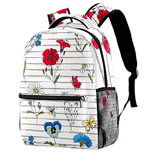 Sac à dos d'école pour filles et garçons jaune à motif marguerites avec compartiment PC 14 pouces