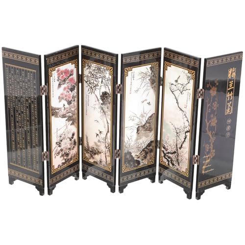 PERSELOSO Paravent Miniature Pliable en Bois de Style Chinois à Six Panneaux, Léger et Facile à Transporter, Ornement Décoratif pour Bureau ou Salon