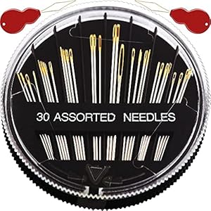 Premium 30/60 Pack Sewing Needles for Hand Sewing Repair with 2 Threaders, 6 Sizes Assorted Large Eye Stitching Needles for Embroidery and Handsewing