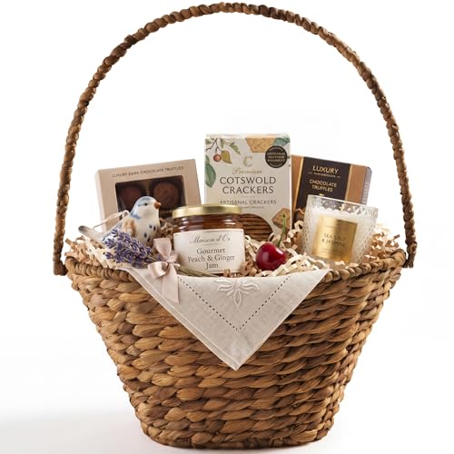 Best Choice Products Handwoven Gift Basket for Mothers Day Medium Woven Storage Basket for Gifts Candles & Flowers W/Collapsible Handle Tapered Shape Water Hyacinth 15 Inch Basket - Chestnut