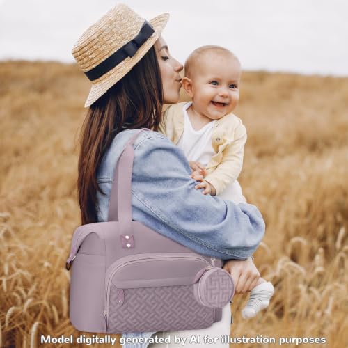 Image of Tenot Diaper Bag Tote with Pacifier Case, Baby Bag for Women with Shoulder Straps, Travel Diaper Tote for for Mom and Dad Medium Size, Purper