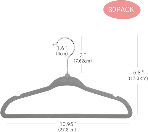 Miniatura 2 de ManGotree Perchas para ropa de bebé, perchas de terciopelo para niños pequeños con diseño ultrafino y antideslizante (paquete de 30, gris)