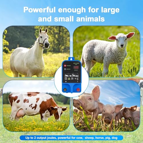 Anosuwa 12V Weidezaungerät, Ladegerät für Elektrozaun, 2 Joule/10,5kV Elektrozaun für 2 bis 10KM, Plug-in-Elektrozaun-Stromversorgung für Geflügel, Vieh, Haustiere, Steuergerät zum Schutz von Gärten