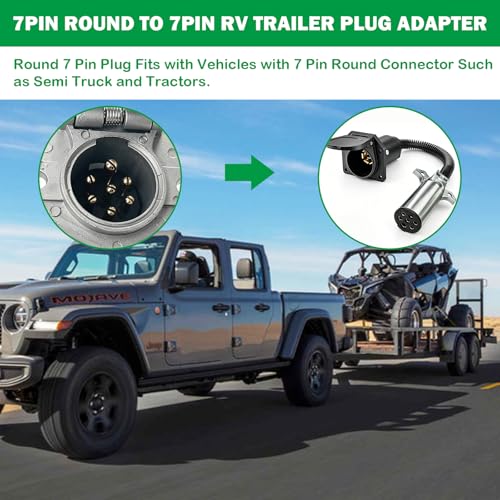 Image of 7 Pin Round to 7 Pin Flat Adapter,7 Pole Round to 7 Way RV Blade Trailer Plug,Trailer Wiring Harness Adapter with Mounting Bracket