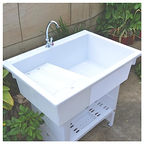 TAXXII Freestanding Plastic Outdoor Sink with Hot & Cold Faucet, for Garage, Basement