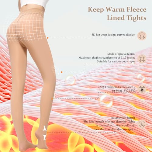 Image of UISLII Fleece Lined Tights Women, Warm Pantyhose leggings Women,Fake Translucent Thermal Skin Colored Tights for Winter