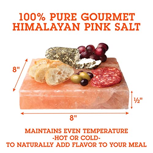 Cameron's Himalayan Pink Salt Block For Grilling (8"X8"X1.5") Barbecue Grill Slab Maintains Even Temperature Hot Or Cold - Naturally Adds Salty Flavor To Cooking - Perfect For Bbqs -Great Holiday #TOP1