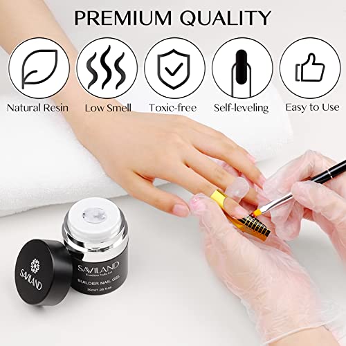 Saviland Builder Nail Gel With Air Cushion Design, Clear Hard Gel For Nails Extension Gel, Builder Base Gel & Nail Strengthener Gel Nail Art Manicure Set With 100Pcs Nail Forms And Acrylic Nail Brush #TOP4