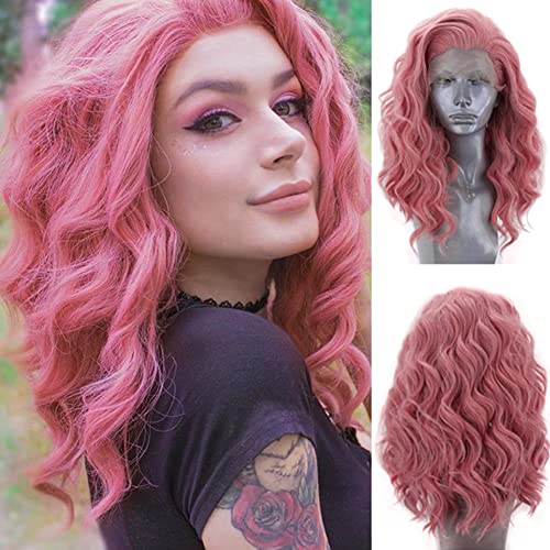 RONGDUOYI RDY Ash Pink Short Bob Lace Front Wigs for