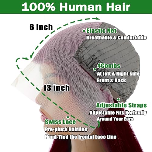 Image of MUZOJET 99j Burgundy Lace Front Wigs Human Hair 13x6 Body Wave Lace Front Wigs Human Hair Pre Plucked Glueless Red Wig Wine Red Wigs for Women Reddish Brown 180 Density 30 Inch
