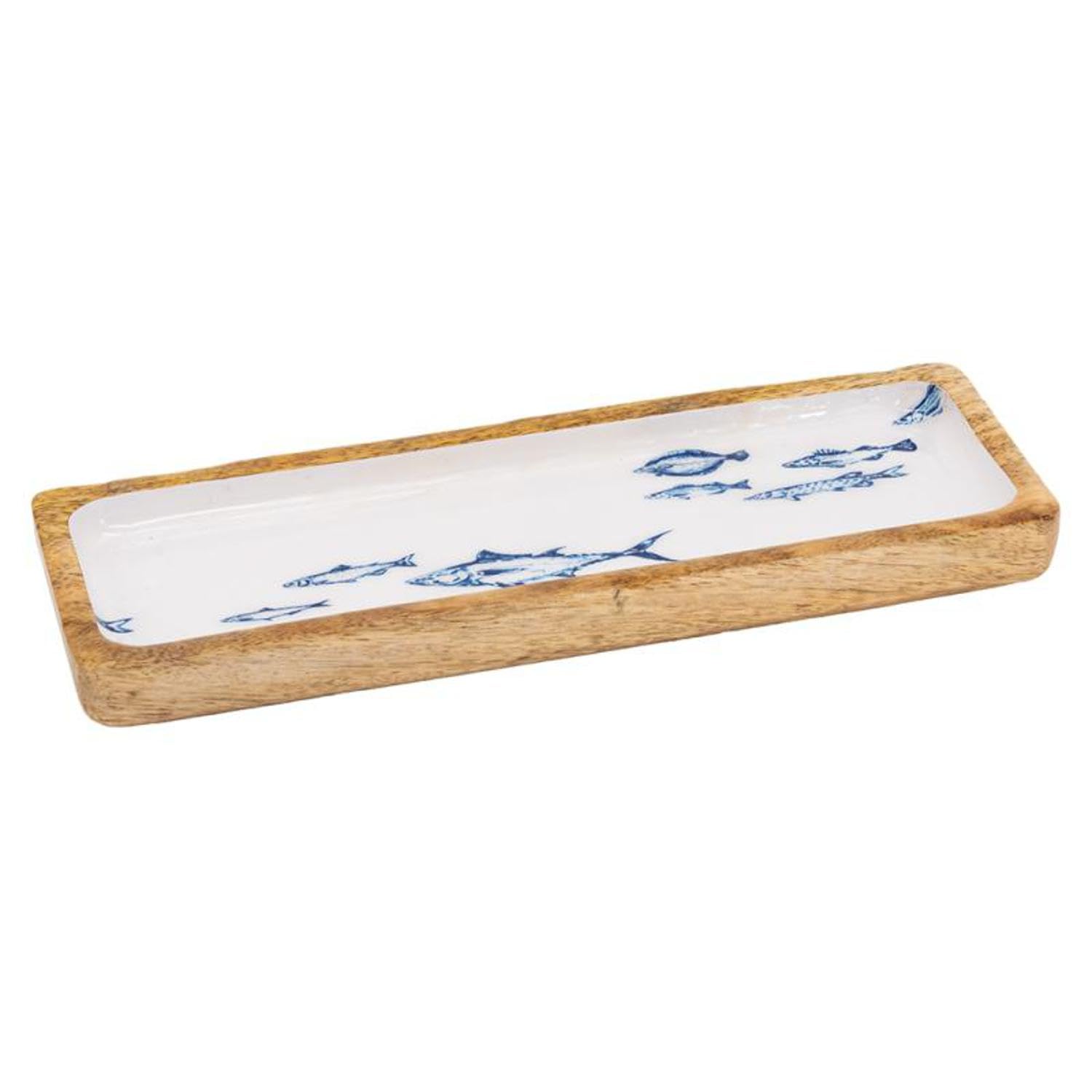 Plateau en manguier pour des apéritifs conviviaux au décor poissons élégant