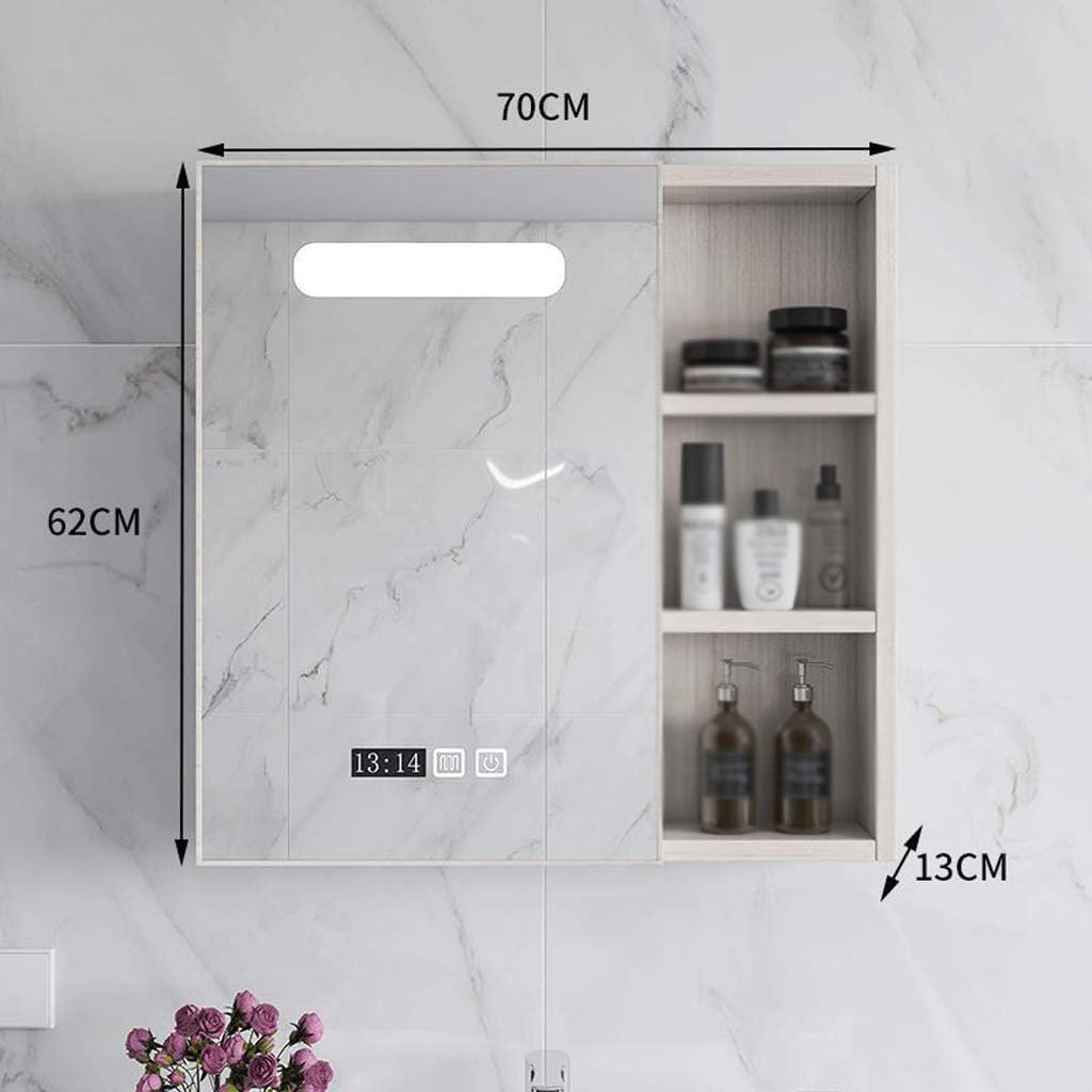 LED Illuminated Bathroom Mirror Cabinet,Wall Mounted Stainless Steel Storage Cupboard with Light Tough Switch,One Click Defogging,Black,Silver. (Silver 70cm)