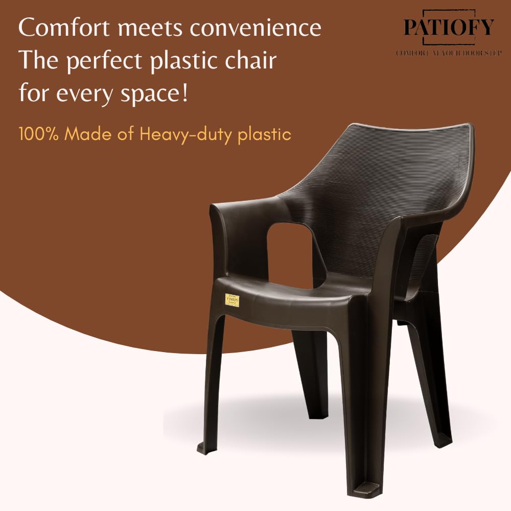 Patiofy Plastic Chair for Home & Outdoor Use | Heavy Duty Comfortable Chair with Strong Legs | Stackable, Easy to Clean | Suitable for Living Room, Balcony, Patio Pack of 2 (Oxford Brown) 3