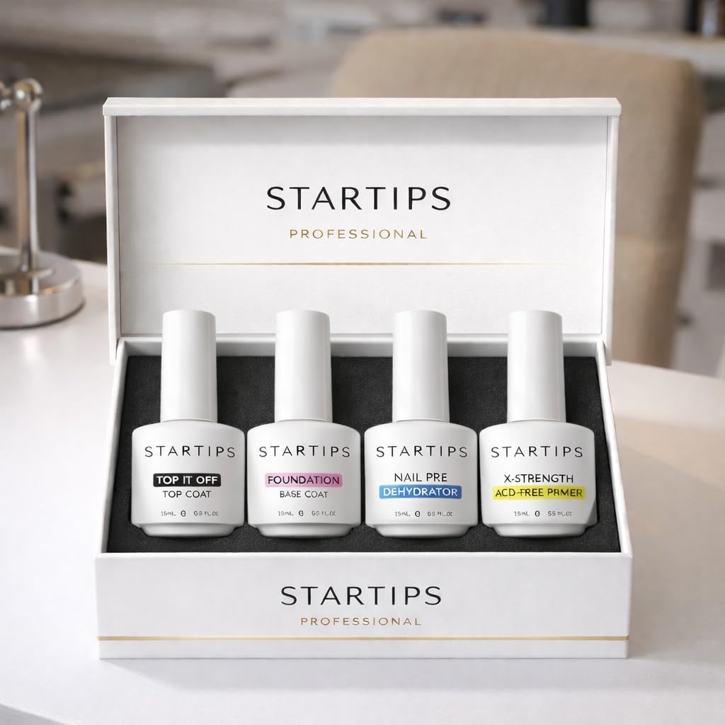STARTIPS Calibre Professional Nail Care Kit 4-Piece Set with Top Coat Base Gel Primer and Dehydrator 15mL Each