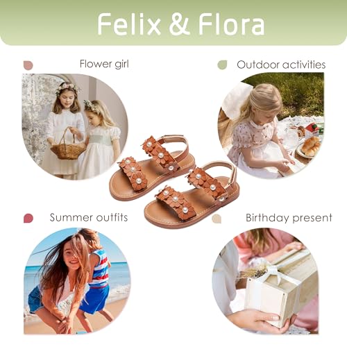 Image of Felix & Flora Toddler Girl Sandals - Flower Girl Dress Shoes Open Toe Little Kid Flats