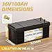 FLLYROWER 36V Lithium Battery 100AH With 200A Smart BMS and 16500 Deep Cycles 36V 100AH Lifepo4 Battery Grade A Cells for Marine Trolling Motor RV camping Solar Golf Cart Off-Grid