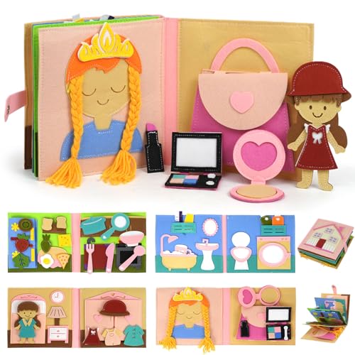 Image of AIXMEET Toddler Busy Board, Sensory Busy Board for Toddlers 3456 Year Old, Montessori Felt Quite Book Preschool Early Learning Educational Travel Toys Autism Sensory Cloth Book