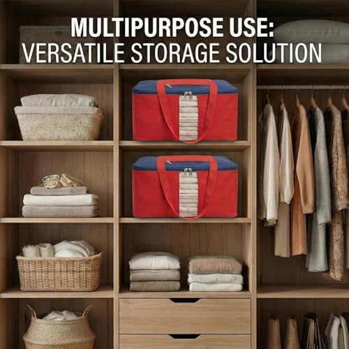 Image of EASY HOME 33L Closet Storage Bags for Clothes Large| Premium Wardrobe Bag with Zip Closure | Moisture Proof Nylon Garment Cover for Sarees, Heavy Quilts & Blankets