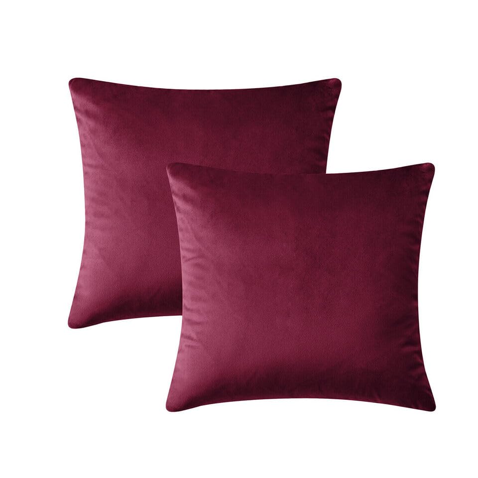 Seechoo Velvet Cushion Covers, Set of 2, 45cm x 45cm, 18x18 Inch, 17 Colours, Extra Soft Plush, Decorative, Invisible Zipper (Burgundy) - Image 3
